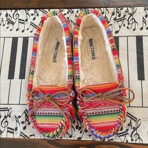 Minnetonka Cally Printed Women's Colorful Striped Moccasin Slippers